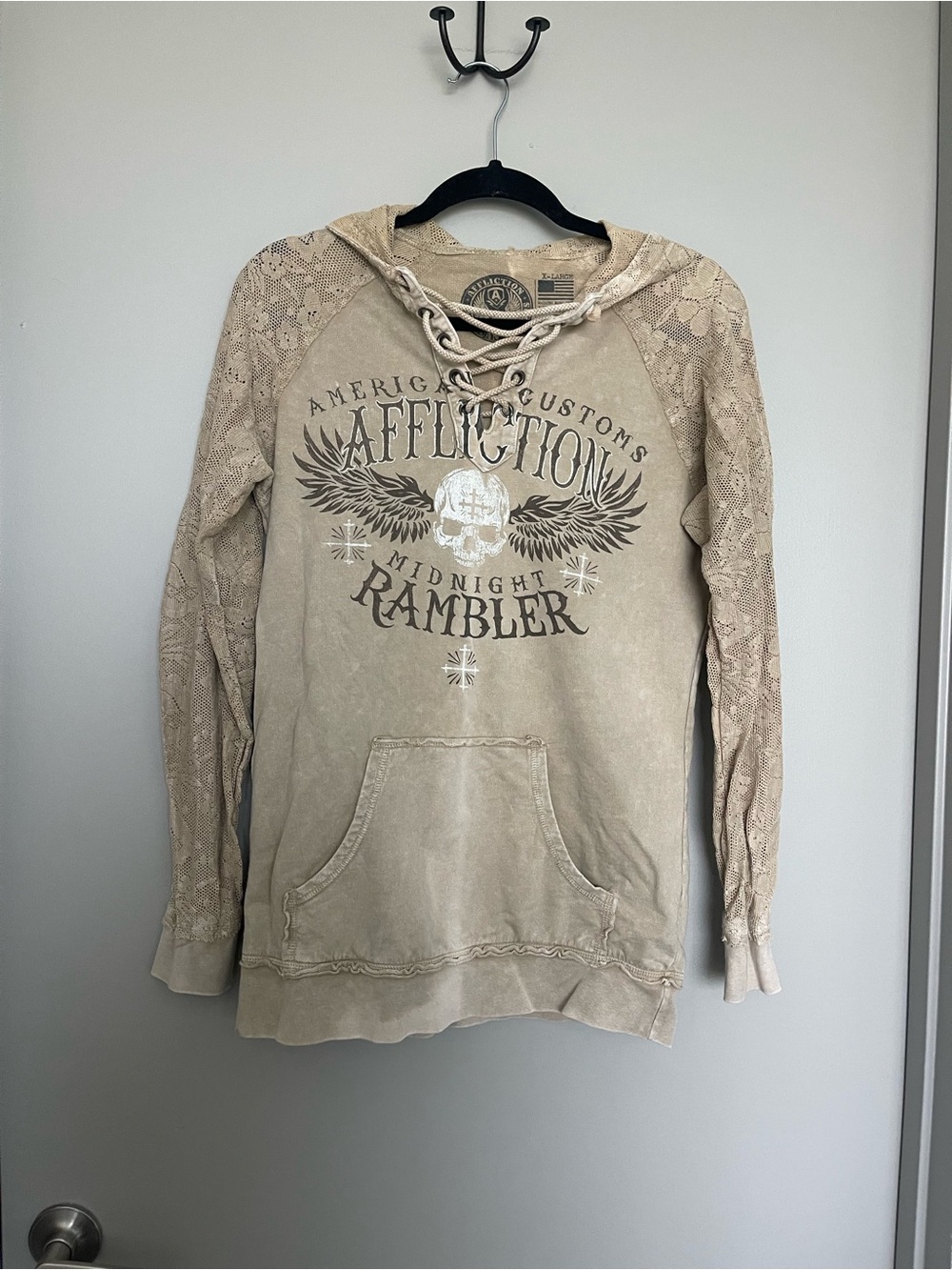 Affliction Taupe Lace-Sleeve 'Midnight Rambler' Hoodie - Picture 2 of 6